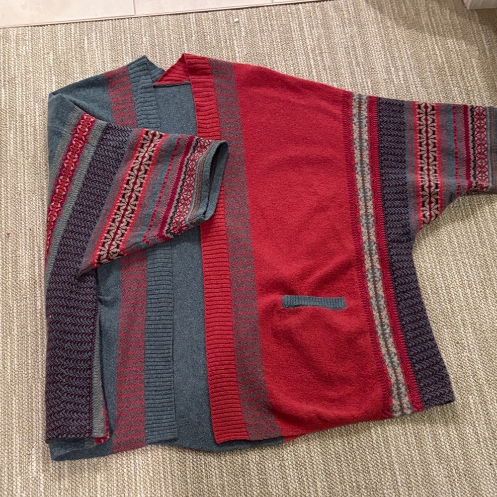 Cozy Red and Gray Women's Cardigan 100% lambs wool.